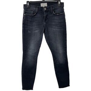 Current/Elliott Faded‎ Black Wash Skinny Jeans Size 26 Distressed Raw Hem